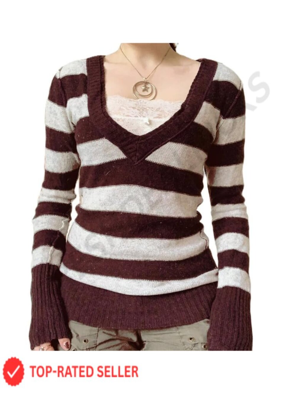 Y2K Striped Long Sleeve Slim Tee Color Block Vintage 90s Streetwear Top